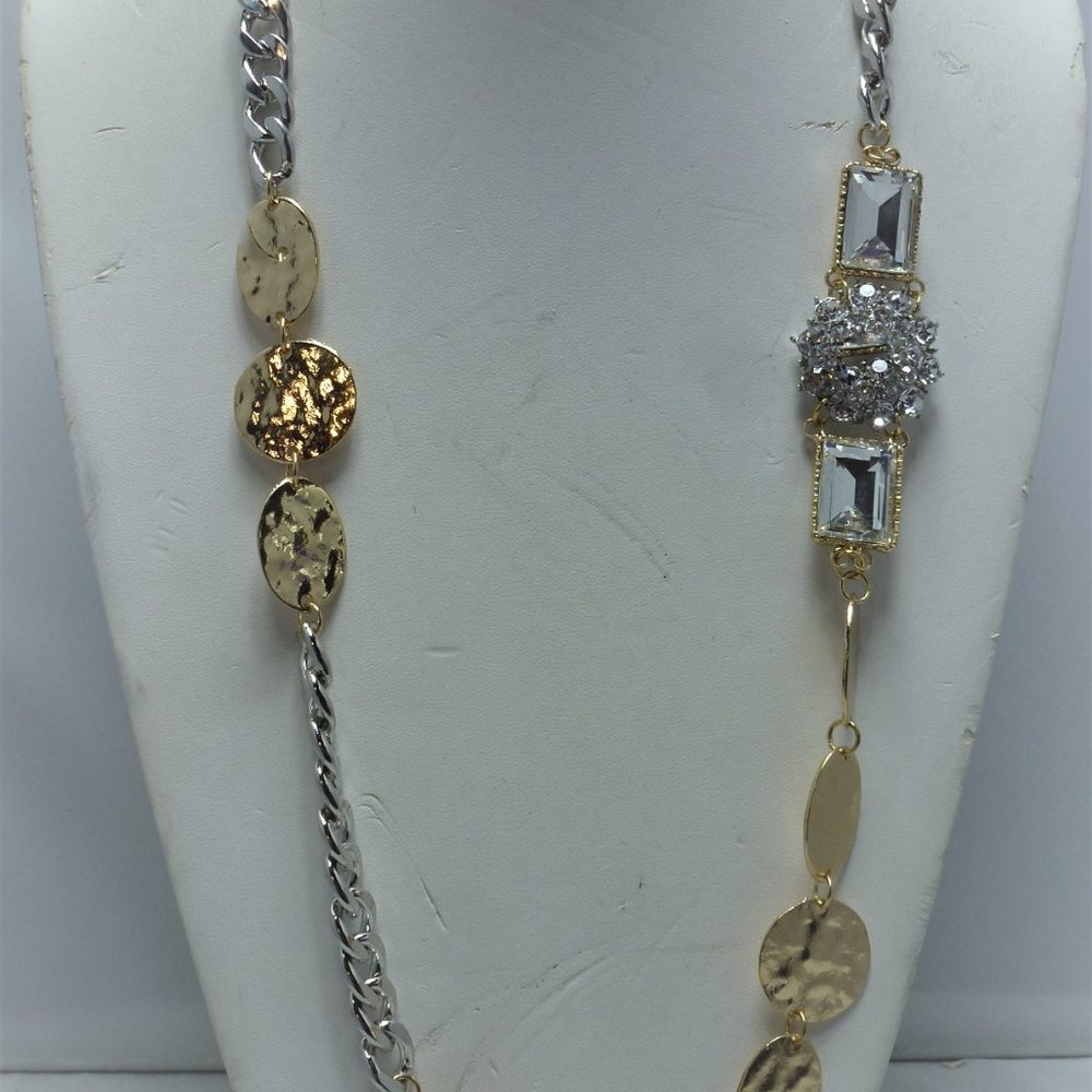 Gold and Silver Two-Tone Coin Fashion Pendant Necklace NWOT $84 retail - Picture 2 of 8